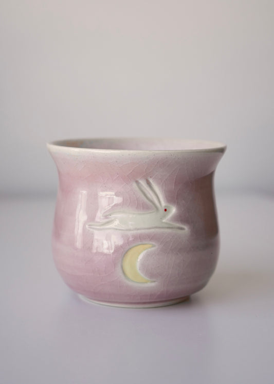 **MADE TO ORDER** bunny jumping over the moon pink cup