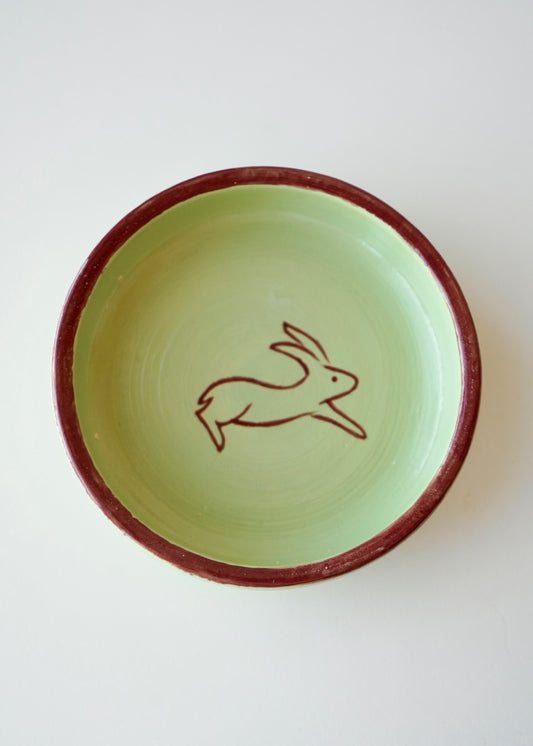light green and wine bunny jumping jewelry tray trinket dish