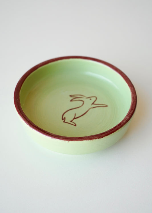 light green and wine bunny jumping jewelry tray trinket dish