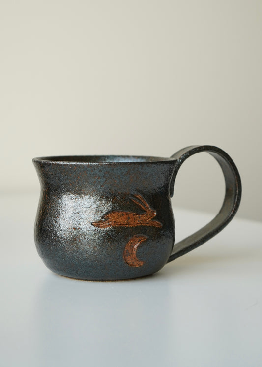 **MADE TO ORDER** bunny jumping over the moon sparkly space mug