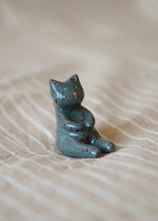 chubby dark grey speckled cat miniature figurine